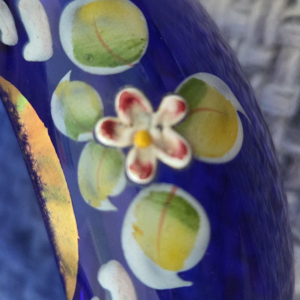 Hand-Painted Floral Cobalt Blue Glass Trinket Dish/Bowl/Ashtray Czech - Picture 13 of 13
